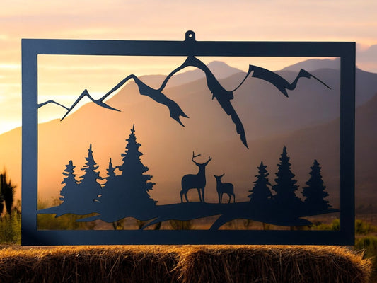 Hirsch Waldszene Metall Wandkunst